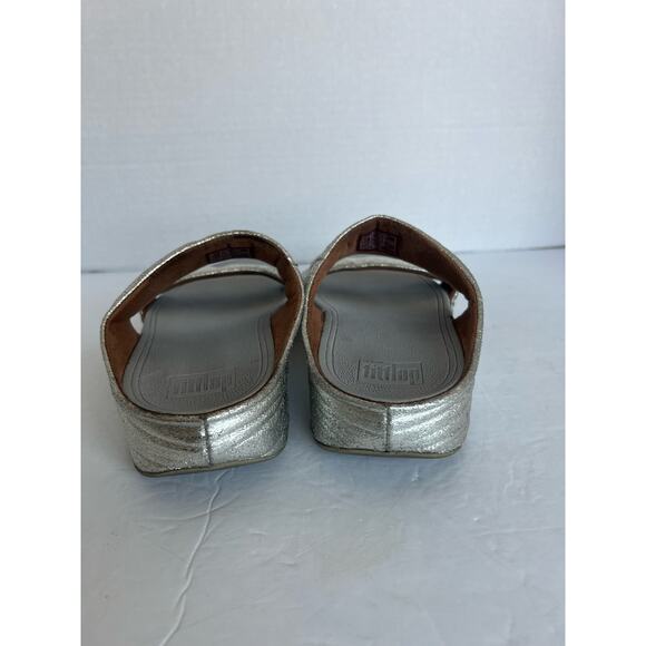 Fitflop LuLu Platform Vegan Slides Silver Slip On Comfort Dual Strap Sandals 7 - Picture 4 of 12